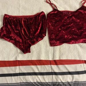 Red Velvet Pajama Set with Camisole and Shorts